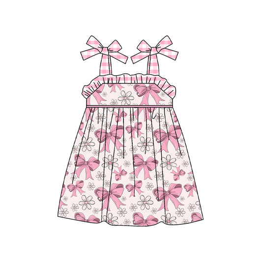 Baby Girls Pink Bows Flowers Straps Knee Length Dresses Preorder