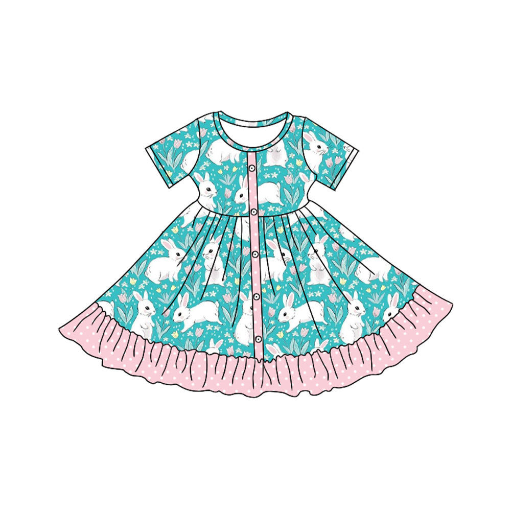 Baby Girls Easter Rabbits Ruffle Knee Length Dresses Preorder