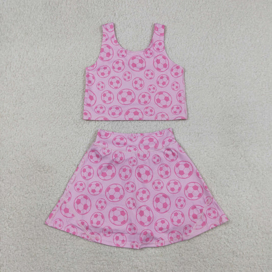 Sibling Baby Girls Footballs Skirt Short Yoga Active Clothes Set Button Short Team Pajamas Sets