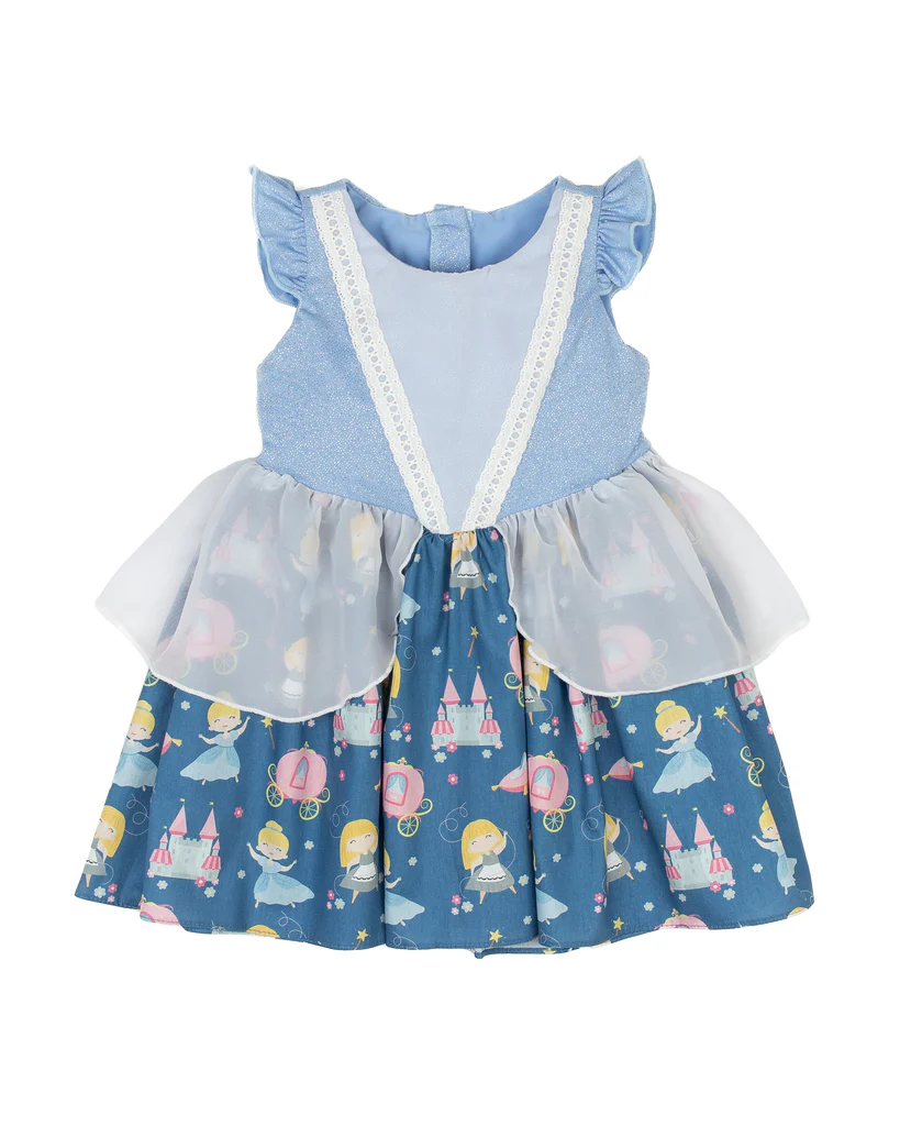 Baby Girls Blue Princess Flutter Sleeve Knee Length Dresses Preorder