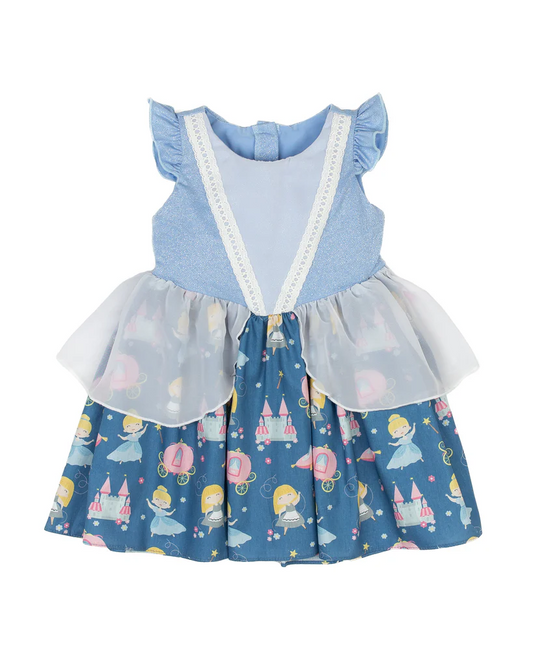 Baby Girls Blue Princess Flutter Sleeve Knee Length Dresses Preorder