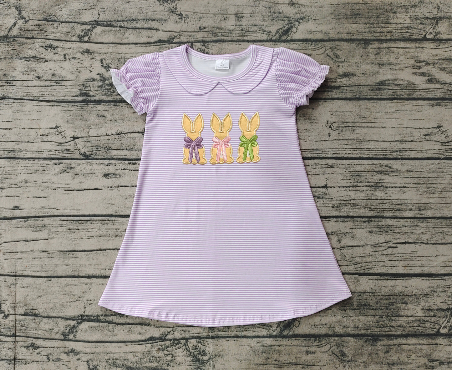 Baby Girls Lavender Stripes Bunny Knee Length Dresses Preorder