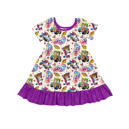 Baby Girls Dog Tiger Purple Knee Length Dresses Preorder