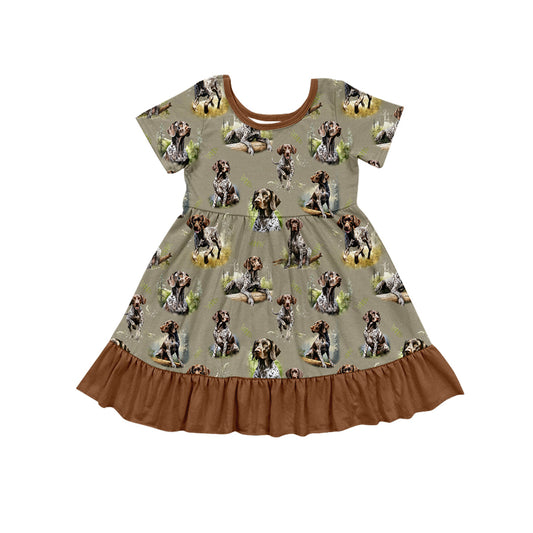 Baby Girls Dog Hunting Field Ruffle Knee Length Dresses Preorder