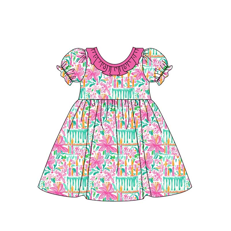 Baby Girls Pink Flowers Knee Length Dresses Preorder