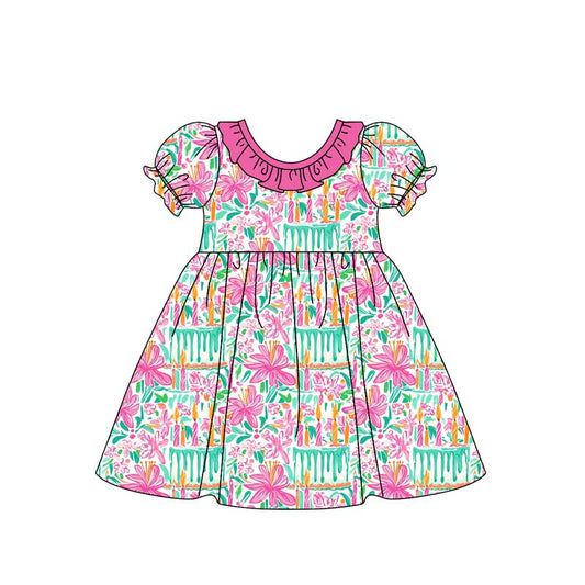 Baby Girls Pink Flowers Knee Length Dresses Preorder