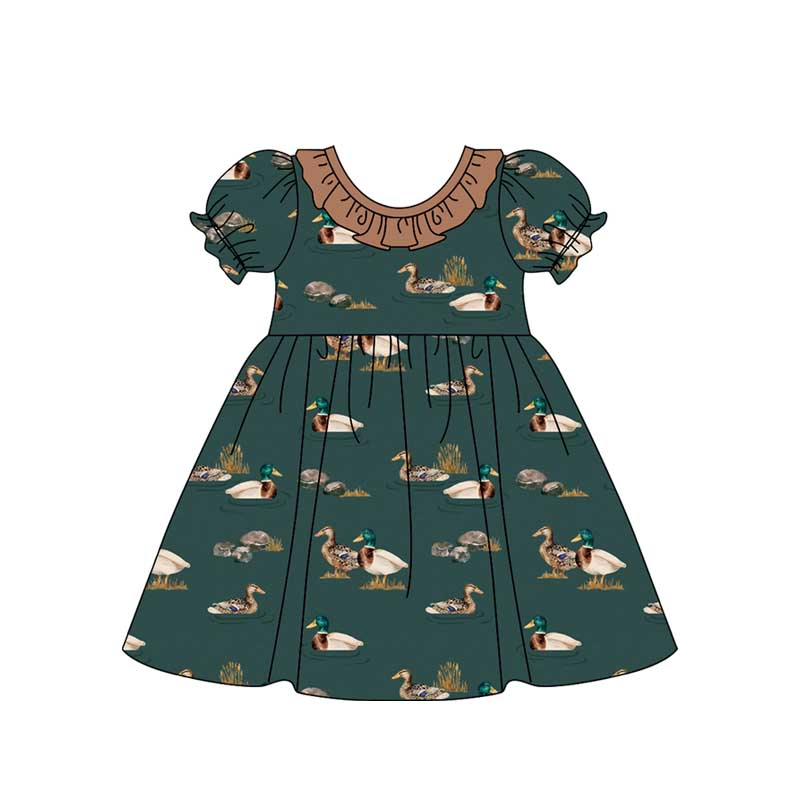 Baby Girls Mallard Ducks Brown Short Sleeve Knee Length Dresses Preorder