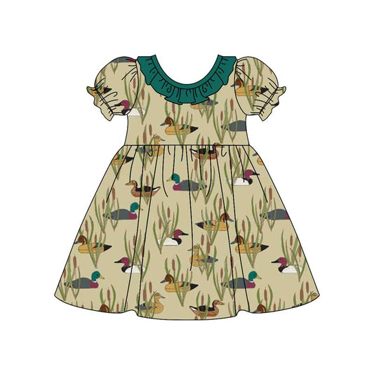 Baby Girls Mallard Ducks Green Short Sleeve Knee Length Dresses Preorder