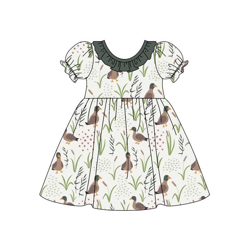 Baby Girls Mallard Ducks Green Knee Length Dresses Preorder