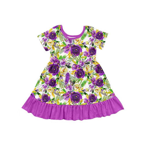 Baby Girls Mardi Gras Flowers Purple Knee Length Dresses Preorder