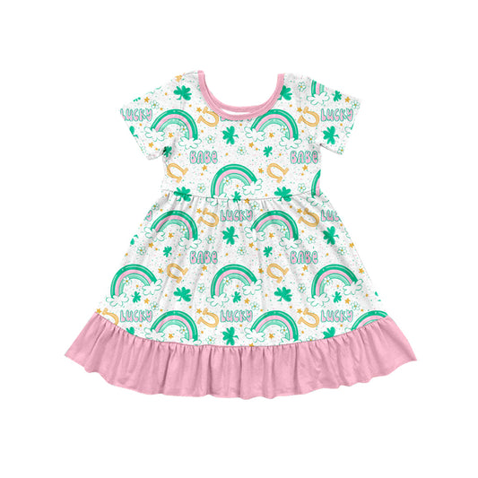 Baby Girls St Patrick Lucky Rainbow Knee Length Dresses Preorder