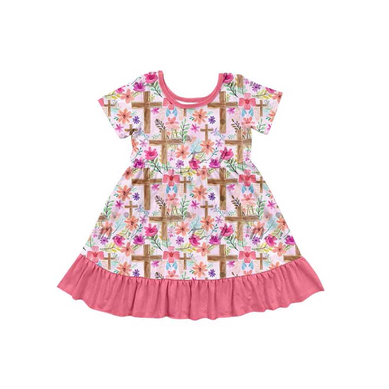 Baby Girls Easter Cross Flowers Knee Length Dresses Preorder