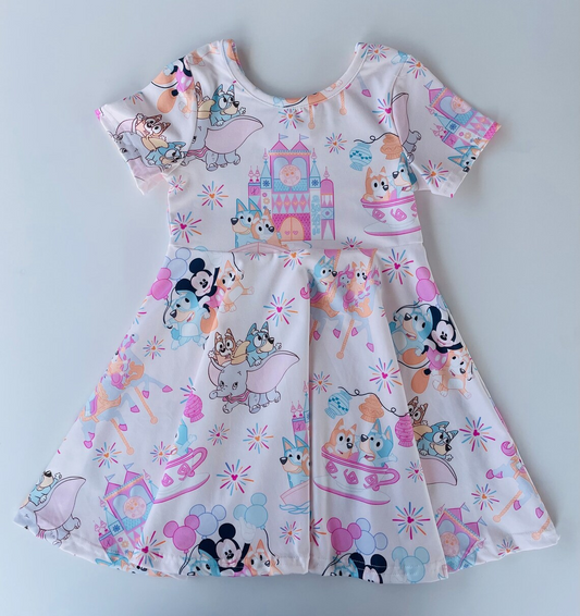 Baby Girls Pink Dog Castle Knee Length Dresses Preorder