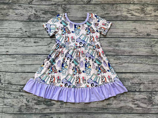 Baby Girls Purple Dog Easter Rabbits Knee Length Dresses