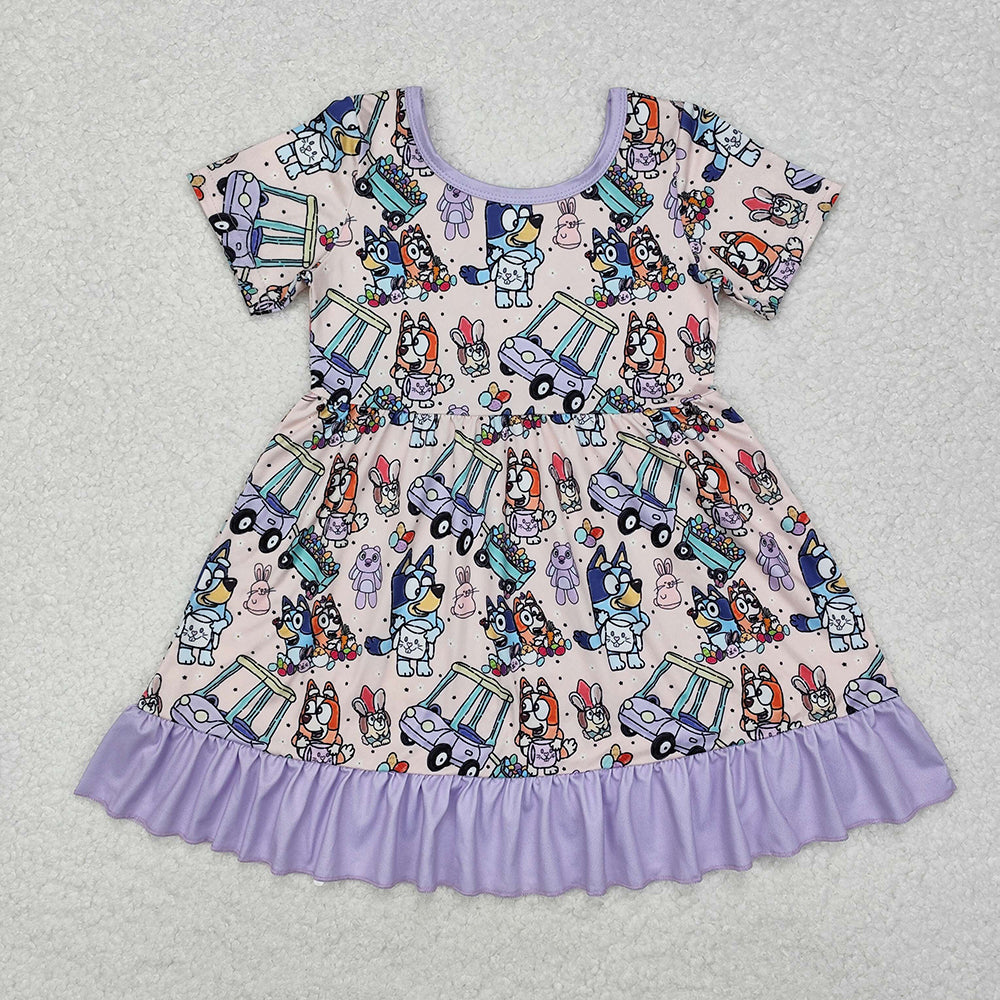 Baby Girls Purple Dog Easter Rabbits Knee Length Dresses