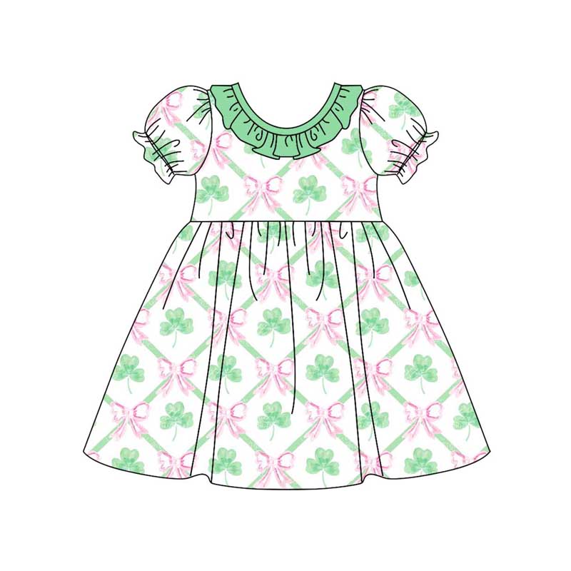 Baby Girls St Patrick Quatrefoil Bows Knee Length Dresses Preorder