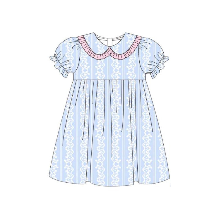 Baby Girls Blue White Ruffle Knee Length Dresses Preorder