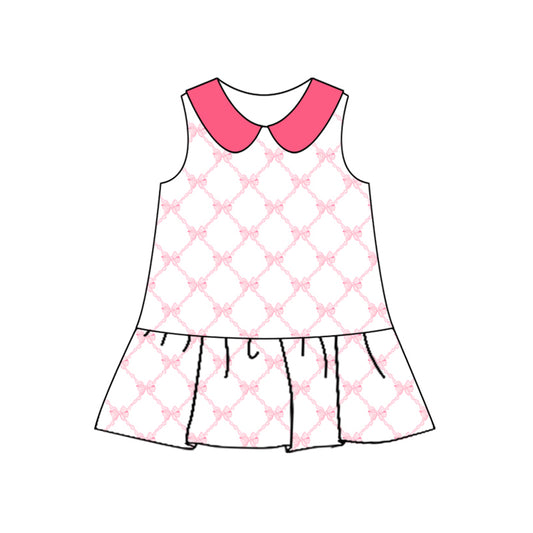 Baby Girls Pink Bows Collar Knee Length Dresses Preorder