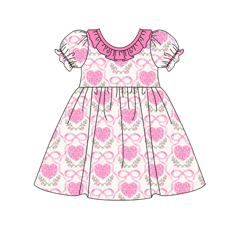 Baby Girls Pink Rose Flowers Bows Knee Length Dresses Preorder