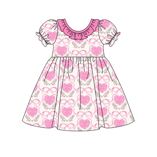 Baby Girls Pink Rose Flowers Bows Knee Length Dresses Preorder