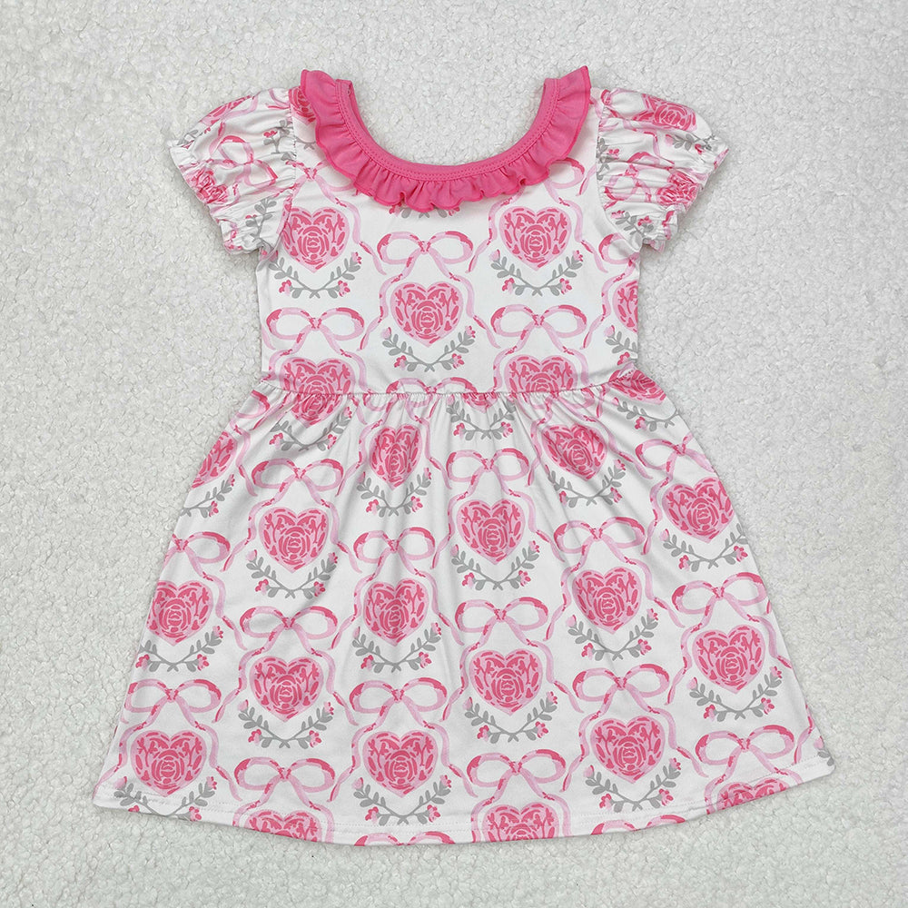 Baby Girls Pink Rose Flowers Bows Knee Length Dresses