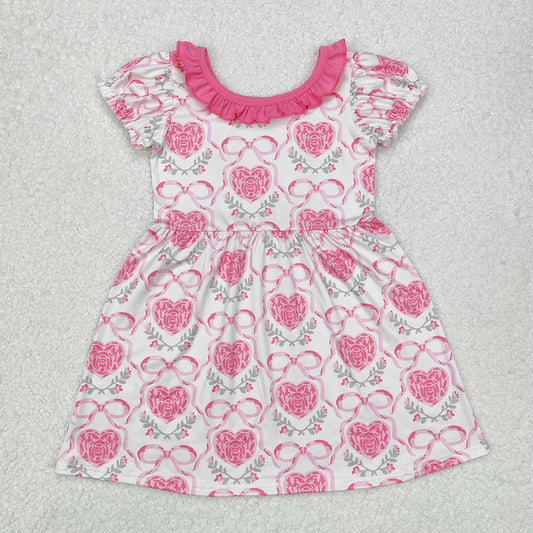 Baby Girls Pink Rose Flowers Bows Knee Length Dresses