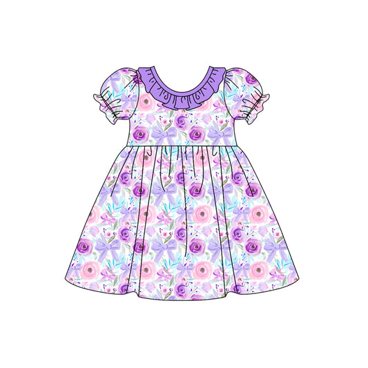 Baby Girls Purple  Flowers Bows Knee Length Dresses Preorder