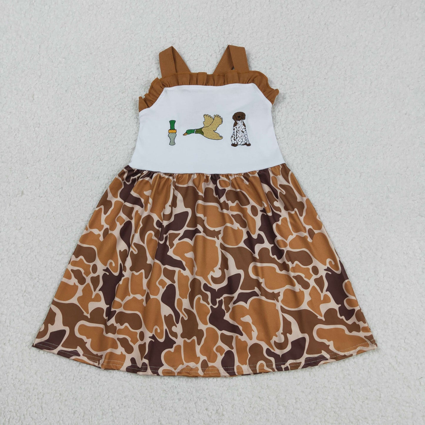 Embroidery Duck Dogs Baby Girls Strap Camo Hunting Knee Length Dress