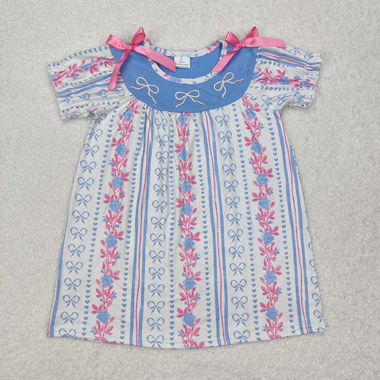 Sibling Baby Girls Blue Pink Bows Rompers Dresses