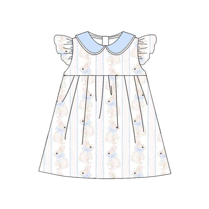 Baby Girls Easter Blue Rabbits Knee Length Dresses Preorder