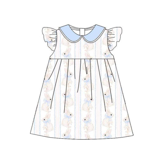 Baby Girls Easter Blue Rabbits Knee Length Dresses Preorder