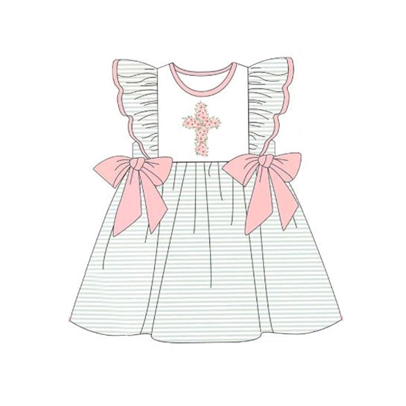 Baby Girls Easter Cross Bows Knee Length Dresses Preorder