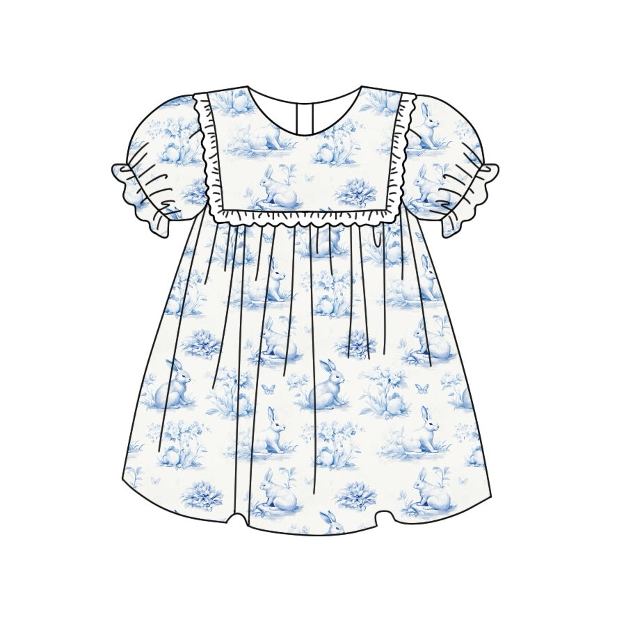 Baby Girls Blue Rabbit Butterfly Knee Length Dresses Preorder