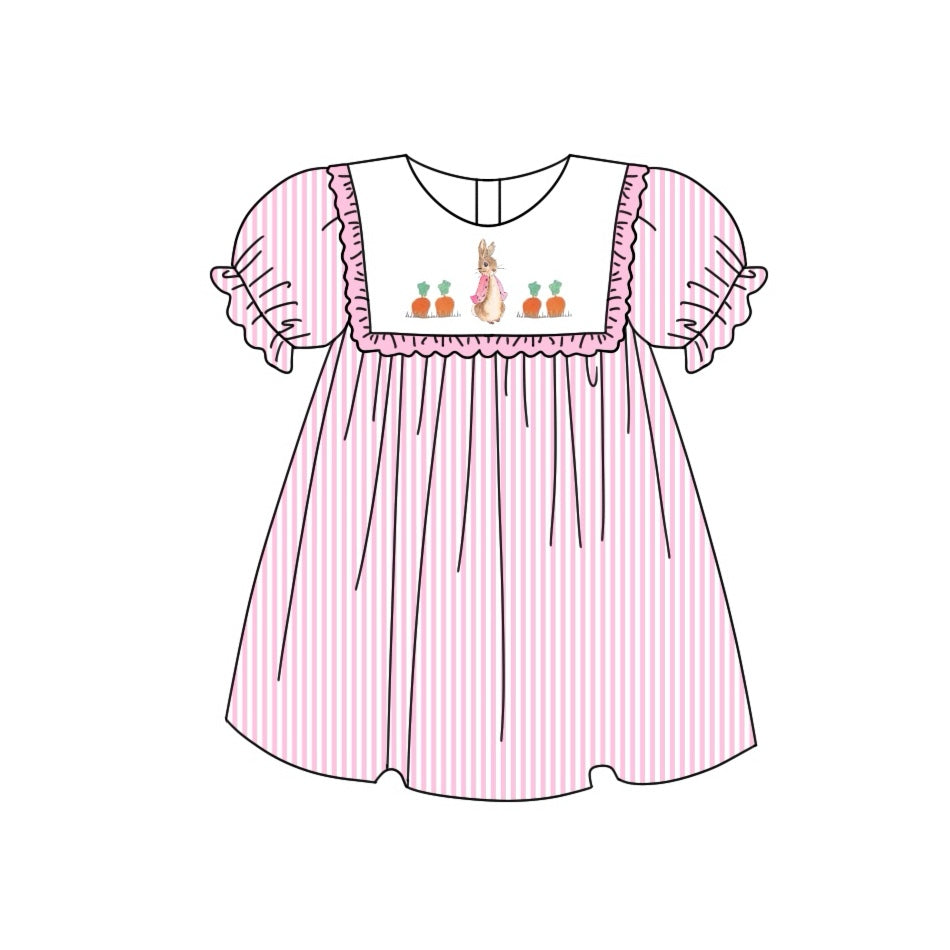 Baby Girls Pink Rabbit Carrots Knee Length Dresses Preorder