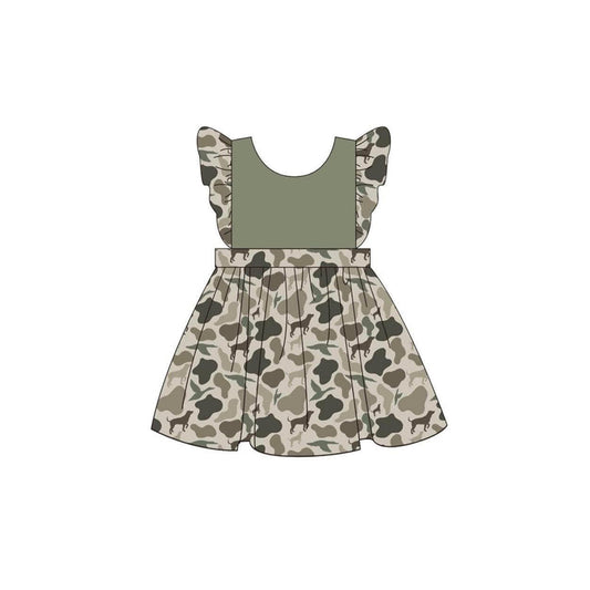 Baby Girls Green Camouflage Dog Duck Knee Length Dresses Preorder