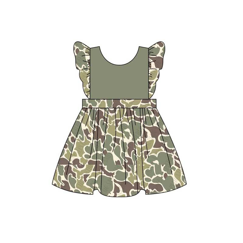 Baby Girls Green Camouflage Flutter Sleeve Knee Length Dresses Preorder