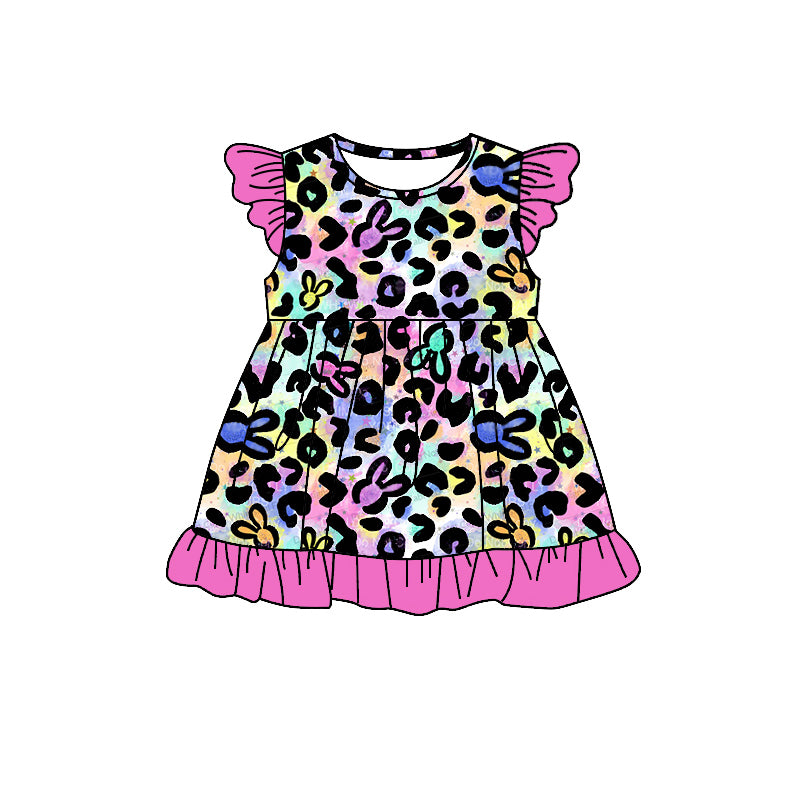 Baby Girls Leopard Easter Bunny Knee Length Dresses Preorder