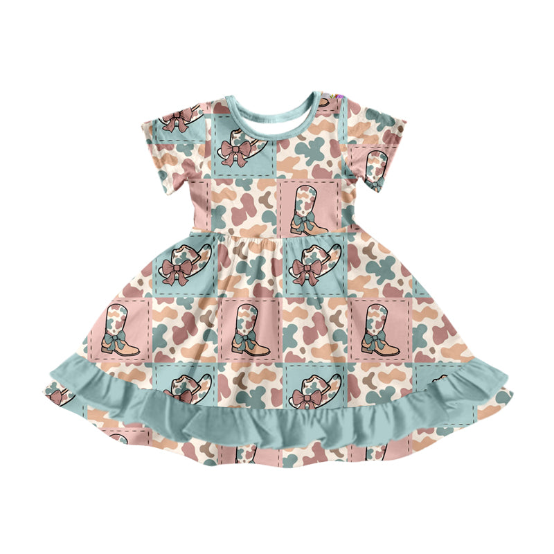 Baby Girls Camo Hats Western Ruffle Knee Length Dresses Preorder