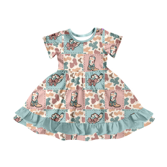 Baby Girls Camo Hats Western Ruffle Knee Length Dresses Preorder