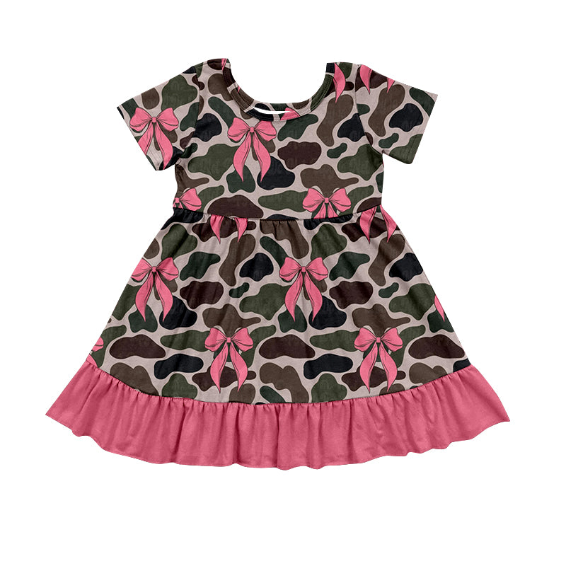 Baby Girls Camouflage Bows Short Sleeve Ruffle Knee Length Dresses Preorder