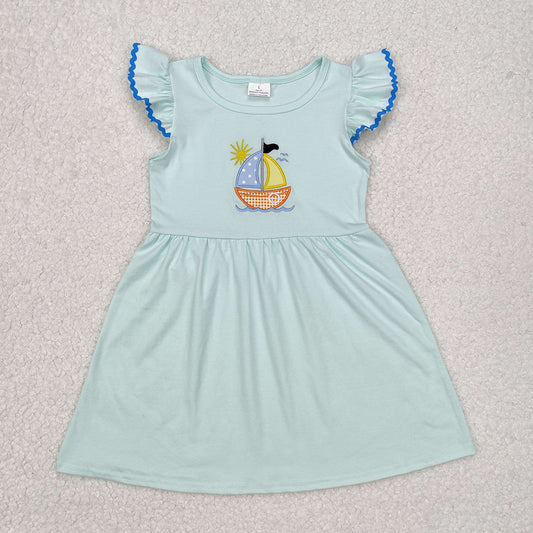 Baby Girls Summer Sailboat Flutter Sleeve Knee Length Dresses