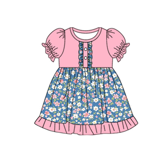 Baby Girls Navy Pink Flowers Knee Length Dresses Preorder