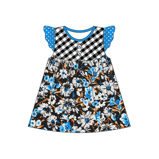 Baby Girls Black Checkered Flowers Knee Length Dresses Preorder