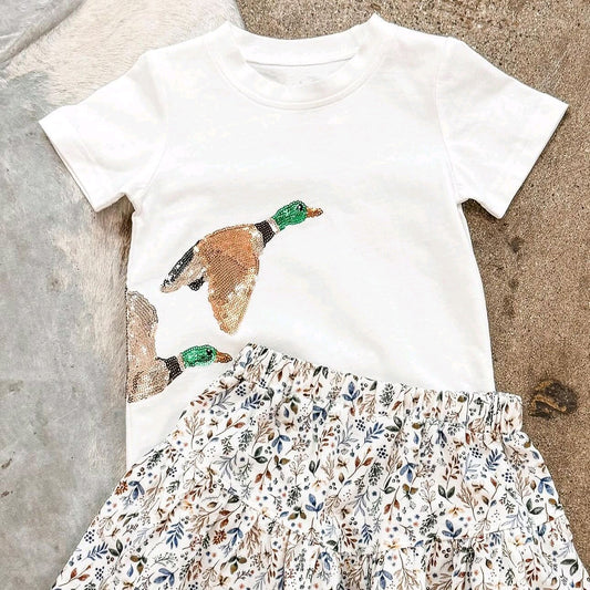 Baby Girls Mallard Duck Shirt Floral Skirt Clothes Sets Preorder