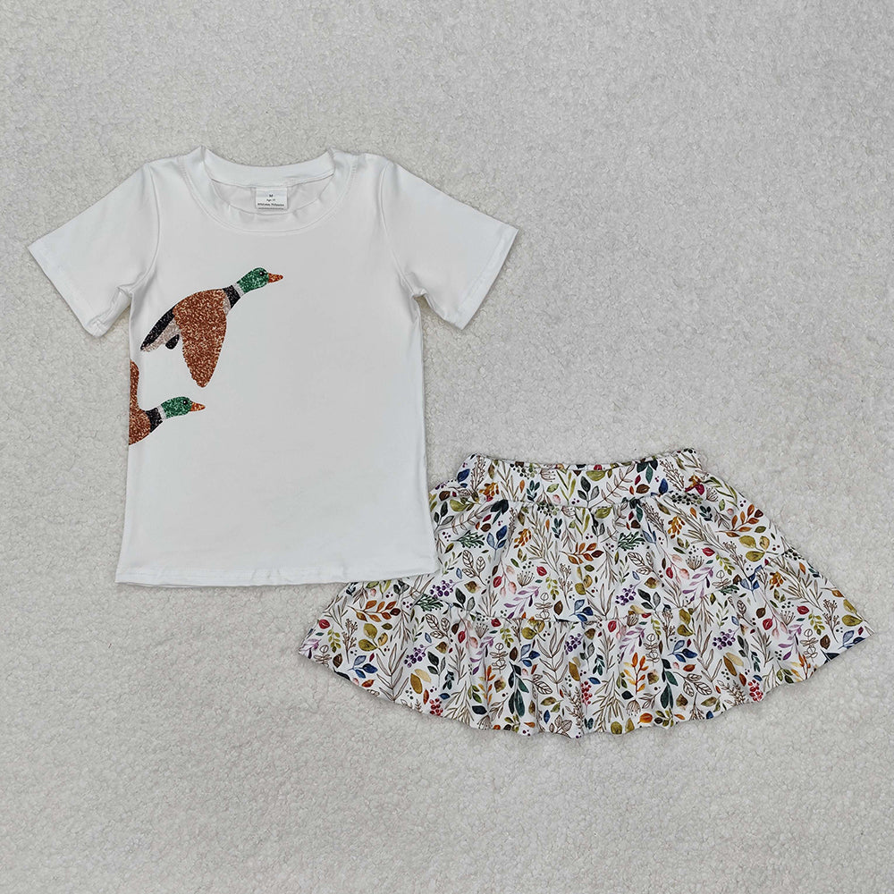 Baby Girls Mallard Duck Shirt Floral Skirt Clothes Sets