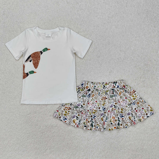 Baby Girls Mallard Duck Shirt Floral Skirt Clothes Sets