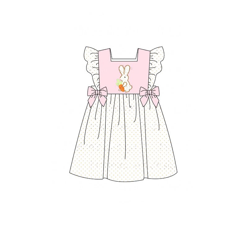 Baby Girls Easter Pink Rabbit Carrot Bows Knee Length Dresses Preorder