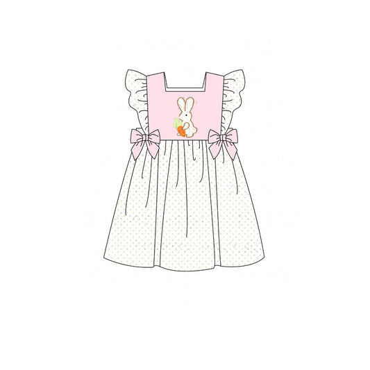 Baby Girls Easter Pink Rabbit Carrot Bows Knee Length Dresses Preorder