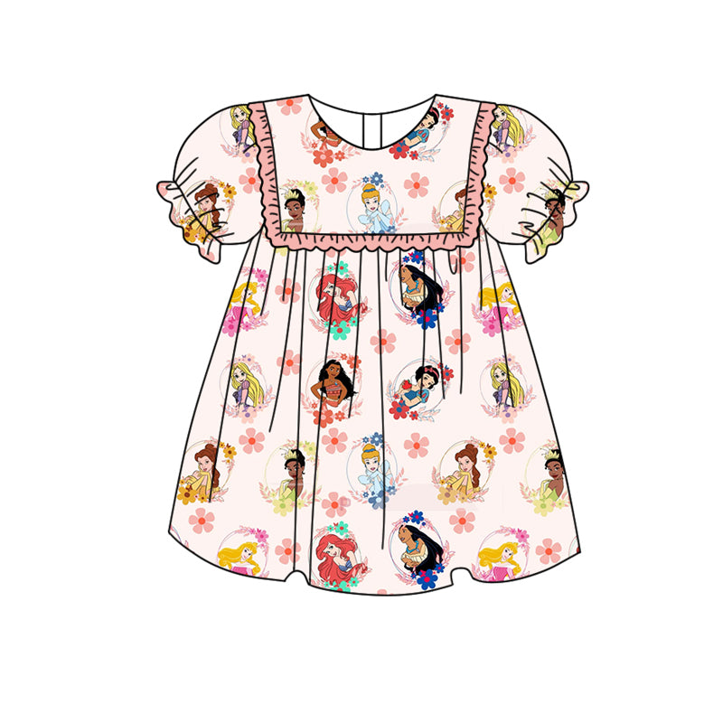 Baby Girls Pink Princess Flowers Knee Length Dresses Preorder