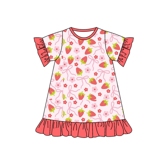 Baby Girls Red Bows Strawberry Ruffle Knee Length Dresses Preorder